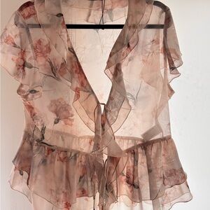 Zara Sheer Floral Blouse in Cream and Pink